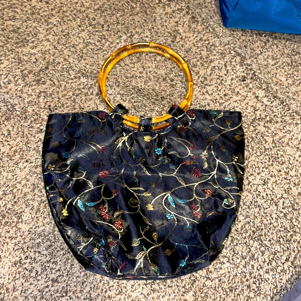 Silk Chineese Inspired Baboo Handled Purse
